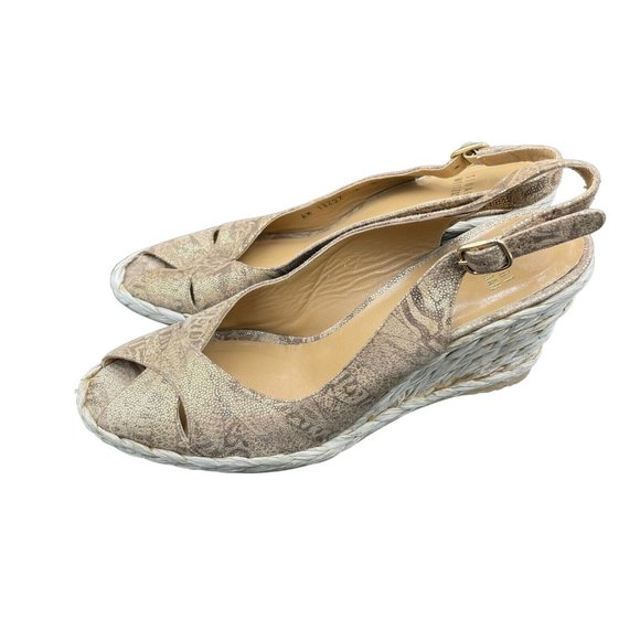 Stuart Weitzman Espadrilles Womens 9 M Wedge Natural Gold Sling Back - Picture 3 of 8